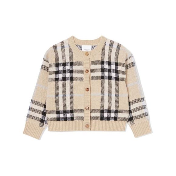 Burberry Kids Gilliane Wool and Cashmere blend pale check cardigan 10y